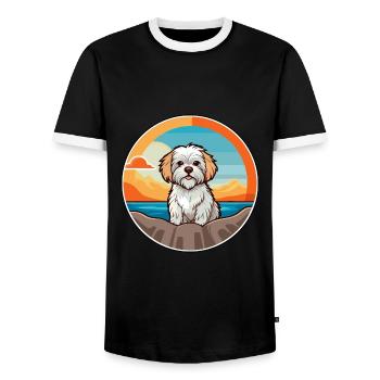 Dandie Dinmont Terrier Dog Breed Cartoon Kawaii - Men's Ringer Shirt - black/white - Front - AI Model Female 172 light (172cm) & AI Model Male 178 light (178cm)