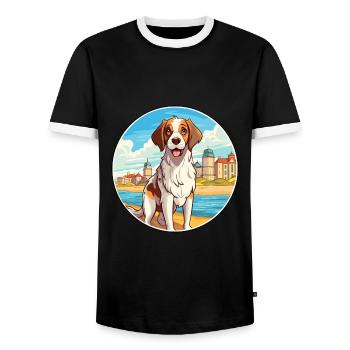 Moscou chien de garde chien race Cartoon Kawaii Clipart - T-shirt contrasté Homme - noir/blanc - Devant - AI Model Female 172 light (172cm) & AI Model Male 178 light (178cm)