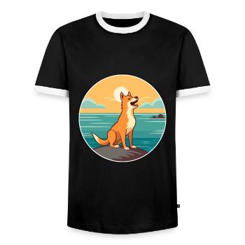 Neuguinea Singender Hund Rasse Cartoon Kawaii Hund - Männer Kontrast-T-Shirt - Schwarz/Weiß - Vorne - AI Model Female 172 light (172cm) & AI Model Male 178 light (178cm)