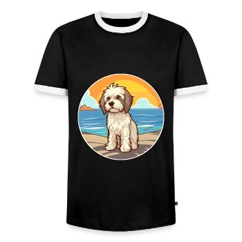 Lowchen Dog Breed Cartoon Kawaii Clipart Dog Pet - Men's Ringer Shirt - black/white - Front - AI Model Female 172 light (172cm) & AI Model Male 178 light (178cm)