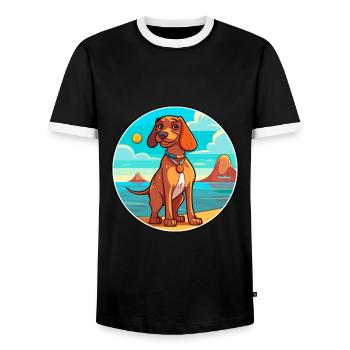 Magyar Agar chien race dessin animé Kawaii Clipart chien - T-shirt contrasté Homme - noir/blanc - Devant - AI Model Female 172 light (172cm) & AI Model Male 178 light (178cm)