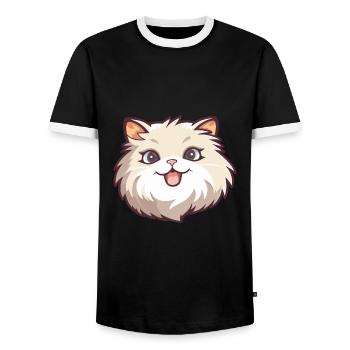 Ragamuffin chat dessin animé illustration à l’aquarelle - T-shirt contrasté Homme - noir/blanc - Devant - AI Model Female 172 light (172cm) & AI Model Male 178 light (178cm)