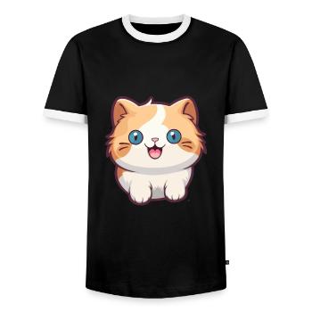 Munchkin Katze Cartoon Aquarell Illustration - Männer Kontrast-T-Shirt - Schwarz/Weiß - Vorne - AI Model Female 172 light (172cm) & AI Model Male 178 light (178cm)