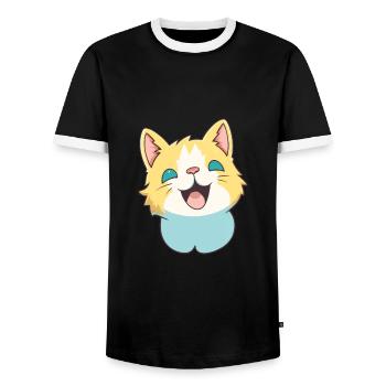 Khao Manee chat dessin animé illustration à l’aquarelle - T-shirt contrasté Homme - noir/blanc - Devant - AI Model Female 172 light (172cm) & AI Model Male 178 light (178cm)