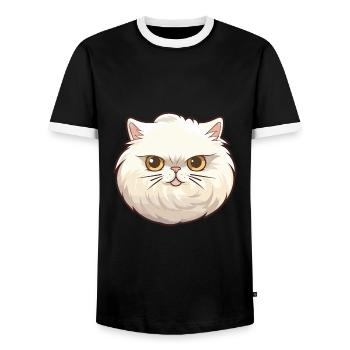 Colorpoint Persian Cat Cartoon Watercolor Clipart - Men's Ringer Shirt - black/white - Front - AI Model Female 172 light (172cm) & AI Model Male 178 light (178cm)