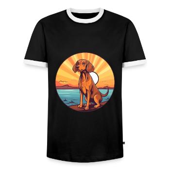 Polish Hunting Dog Breed Cartoon Kawaii Clipart - Men's Ringer Shirt - black/white - Front - AI Model Female 172 light (172cm) & AI Model Male 178 light (178cm)