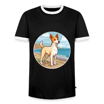 Portugiesisch Podengo Pequeno Hunderasse Cartoon Haustier - Männer Kontrast-T-Shirt - Schwarz/Weiß - Vorne - AI Model Female 172 light (172cm) & AI Model Male 178 light (178cm)
