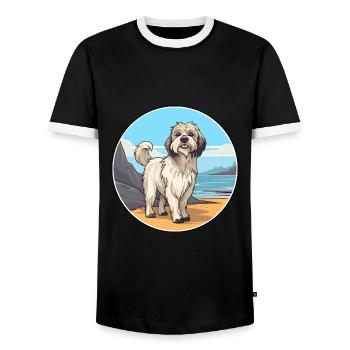 Berger des Pyrénées chien race Cartoon Kawaii Clipart - T-shirt contrasté Homme - noir/blanc - Devant - AI Model Female 172 light (172cm) & AI Model Male 178 light (178cm)