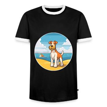 Fil Fox Terrier chien race Cartoon Kawaii Clipart - T-shirt contrasté Homme - noir/blanc - Devant - AI Model Female 172 light (172cm) & AI Model Male 178 light (178cm)