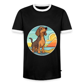 Westphalien Dachsbracke race de chien dessin animé Kawaii - T-shirt contrasté Homme - noir/blanc - Devant - AI Model Female 172 light (172cm) & AI Model Male 178 light (178cm)