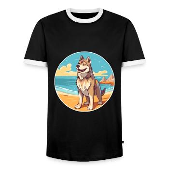 Saarloos Wolfhund Hund Rasse Cartoon Kawaii Clipart - Männer Kontrast-T-Shirt - Schwarz/Weiß - Vorne - AI Model Female 172 light (172cm) & AI Model Male 178 light (178cm)