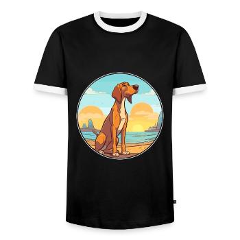 Smaland Hound Dog Breed Cartoon Kawaii Clipart Dog - Men's Ringer Shirt - black/white - Front - AI Model Female 172 light (172cm) & AI Model Male 178 light (178cm)