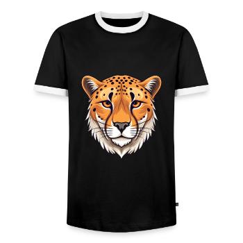 Cheetah Colorful Watercolor Cartoon Kawaii Animal - Men's Ringer Shirt - black/white - Front - AI Model Female 172 light (172cm) & AI Model Male 178 light (178cm)