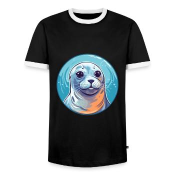 Seal Colorful Watercolor Cartoon Kawaii Animal - Men's Ringer Shirt - black/white - Front - AI Model Female 172 light (172cm) & AI Model Male 178 light (178cm)