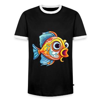 Fish Colorful Watercolor Cartoon Kawaii Animal - Men's Ringer Shirt - black/white - Front - AI Model Female 172 light (172cm) & AI Model Male 178 light (178cm)