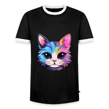 Kitten Colorful Watercolor Cartoon Kawaii Animal - Men's Ringer Shirt - black/white - Front - AI Model Female 172 light (172cm) & AI Model Male 178 light (178cm)