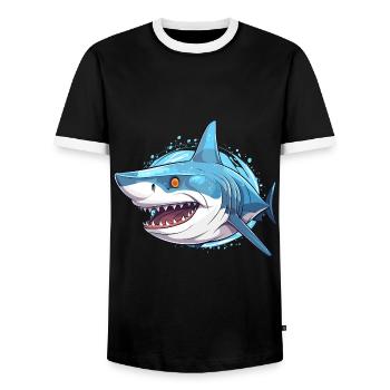 Shark Colorful Watercolor Cartoon Kawaii Animal - Men's Ringer Shirt - black/white - Front - AI Model Female 172 light (172cm) & AI Model Male 178 light (178cm)