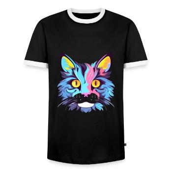 Katze buntes Aquarell Cartoon Kawaii Tier - Männer Kontrast-T-Shirt - Schwarz/Weiß - Vorne - AI Model Female 172 light (172cm) & AI Model Male 178 light (178cm)