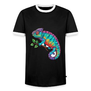 Chamäleon Bunte Aquarell-Karikatur Kawaii Anima - Männer Kontrast-T-Shirt - Schwarz/Weiß - Vorne - AI Model Female 172 light (172cm) & AI Model Male 178 light (178cm)