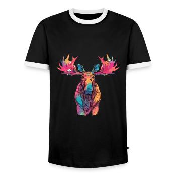 Elch bunte Aquarell-Karikatur Kawaii-Tier - Männer Kontrast-T-Shirt - Schwarz/Weiß - Vorne - AI Model Female 172 light (172cm) & AI Model Male 178 light (178cm)