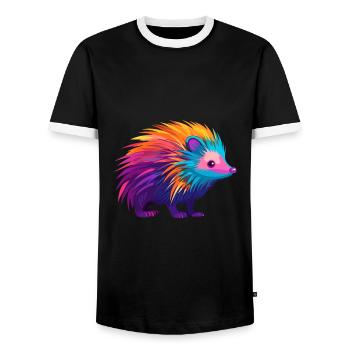 Stachelschwein Bunte Aquarell-Karikatur Kawaii Anima - Männer Kontrast-T-Shirt - Schwarz/Weiß - Vorne - AI Model Female 172 light (172cm) & AI Model Male 178 light (178cm)