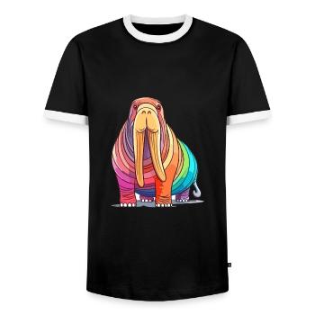 Walross Buntes Aquarell Cartoon Kawaii Tier - Männer Kontrast-T-Shirt - Schwarz/Weiß - Vorne - AI Model Female 172 light (172cm) & AI Model Male 178 light (178cm)