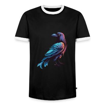 Krähe bunte Aquarell-Karikatur Kawaii-Tier - Männer Kontrast-T-Shirt - Schwarz/Weiß - Vorne - AI Model Female 172 light (172cm) & AI Model Male 178 light (178cm)
