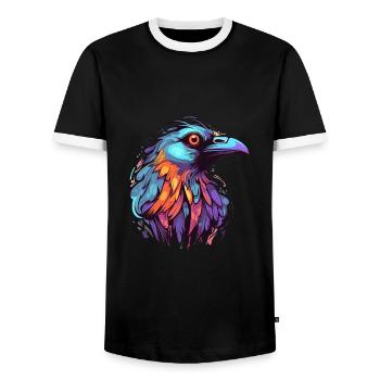 Krähe bunte Aquarell-Karikatur Kawaii-Tier - Männer Kontrast-T-Shirt - Schwarz/Weiß - Vorne - AI Model Female 172 light (172cm) & AI Model Male 178 light (178cm)