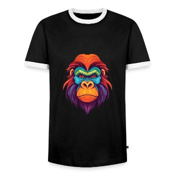 Orangutan Colorful Watercolor Cartoon Kawaii Anima - Men's Ringer Shirt - black/white - Front - AI Model Female 172 light (172cm) & AI Model Male 178 light (178cm)