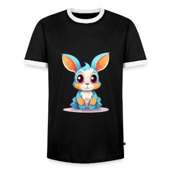 Kaninchen buntes Aquarell Cartoon Kawaii Tier - Männer Kontrast-T-Shirt - Schwarz/Weiß - Vorne - AI Model Female 172 light (172cm) & AI Model Male 178 light (178cm)
