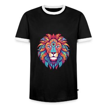 Lion Colorful Watercolor Cartoon Kawaii Animal - Men's Ringer Shirt - black/white - Front - AI Model Female 172 light (172cm) & AI Model Male 178 light (178cm)