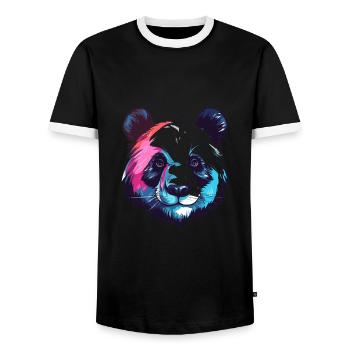 Panda Colorful Watercolor Cartoon Kawaii Animal - Men's Ringer Shirt - black/white - Front - AI Model Female 172 light (172cm) & AI Model Male 178 light (178cm)