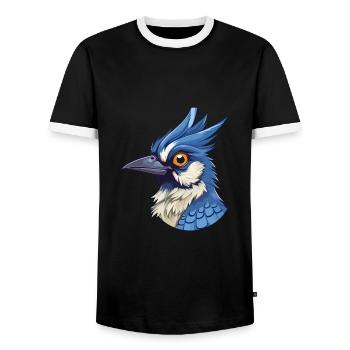 Blue Jay Colorful Watercolor Cartoon Kawaii Animal - Men's Ringer Shirt - black/white - Front - AI Model Female 172 light (172cm) & AI Model Male 178 light (178cm)