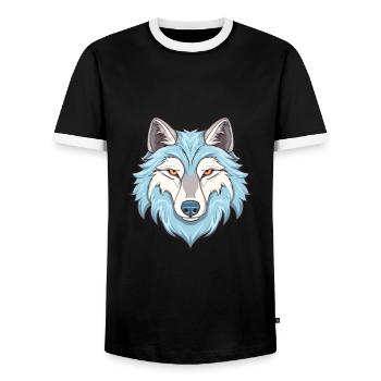 Arctic Wolf Colorful Watercolor Cartoon Kawaii Ani - Men's Ringer Shirt - black/white - Front - AI Model Female 172 light (172cm) & AI Model Male 178 light (178cm)