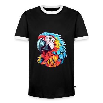 Papagei buntes Aquarell Cartoon Kawaii Tier - Männer Kontrast-T-Shirt - Schwarz/Weiß - Vorne - AI Model Female 172 light (172cm) & AI Model Male 178 light (178cm)