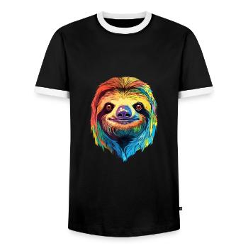 Faultier buntes Aquarell Cartoon Kawaii Tier - Männer Kontrast-T-Shirt - Schwarz/Weiß - Vorne - AI Model Female 172 light (172cm) & AI Model Male 178 light (178cm)