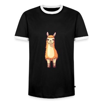 Llama Cute Cartoon Kawaii Watercolor Animal Pet - Men's Ringer Shirt - black/white - Front - AI Model Female 172 light (172cm) & AI Model Male 178 light (178cm)