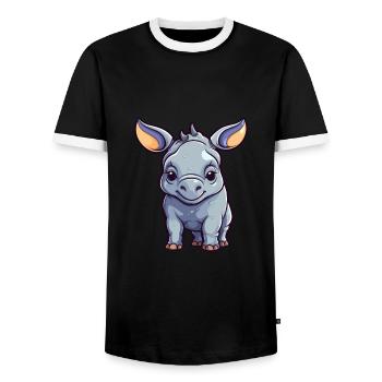 Rhino Cute Cartoon Kawaii Watercolor Animal Pet - Men's Ringer Shirt - black/white - Front - AI Model Female 172 light (172cm) & AI Model Male 178 light (178cm)