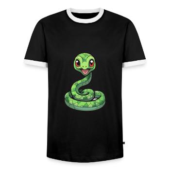 Snake Cute Cartoon Kawaii Watercolor Animal Pet - Men's Ringer Shirt - black/white - Front - AI Model Female 172 light (172cm) & AI Model Male 178 light (178cm)