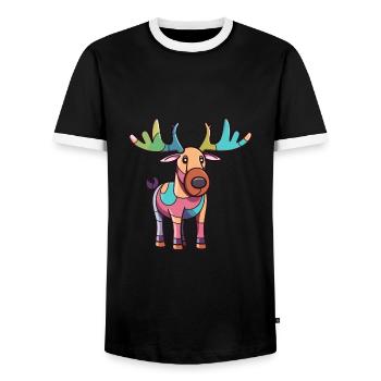 Moose Cute Cartoon Kawaii Watercolor Animal Pet - Men's Ringer Shirt - black/white - Front - AI Model Female 172 light (172cm) & AI Model Male 178 light (178cm)