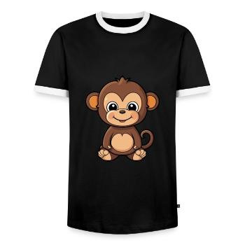 Affe Niedliche Karikatur Kawaii Aquarell Tier Haustier - Männer Kontrast-T-Shirt - Schwarz/Weiß - Vorne - AI Model Female 172 light (172cm) & AI Model Male 178 light (178cm)