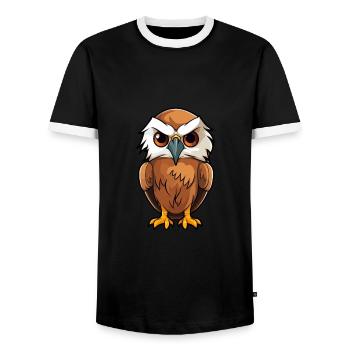 Hawk Cute Cartoon Kawaii Watercolor Animal Pet - Men's Ringer Shirt - black/white - Front - AI Model Female 172 light (172cm) & AI Model Male 178 light (178cm)