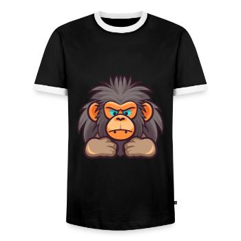 Baboon Cute Cartoon Kawaii Watercolor Animal Pet - Men's Ringer Shirt - black/white - Front - AI Model Female 172 light (172cm) & AI Model Male 178 light (178cm)