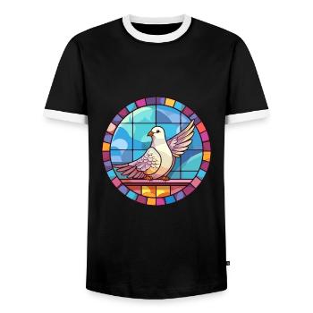 Taube Buntglas bunte Karikatur Kawaii Tier - Männer Kontrast-T-Shirt - Schwarz/Weiß - Vorne - AI Model Female 172 light (172cm) & AI Model Male 178 light (178cm)