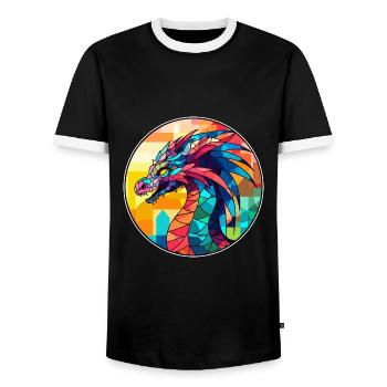 Drache Buntes Glas Bunte Karikatur Kawaii Anima - Männer Kontrast-T-Shirt - Schwarz/Weiß - Vorne - AI Model Female 172 light (172cm) & AI Model Male 178 light (178cm)