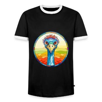 Emu Stained Glass Colorful Cartoon Kawaii Animal - Men's Ringer Shirt - black/white - Front - AI Model Female 172 light (172cm) & AI Model Male 178 light (178cm)