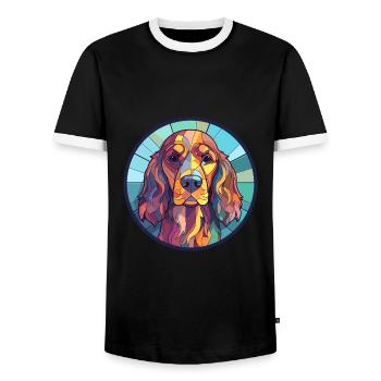 Cocker anglais Spaniel chien vitrail coloré - T-shirt contrasté Homme - noir/blanc - Devant - AI Model Female 172 light (172cm) & AI Model Male 178 light (178cm)