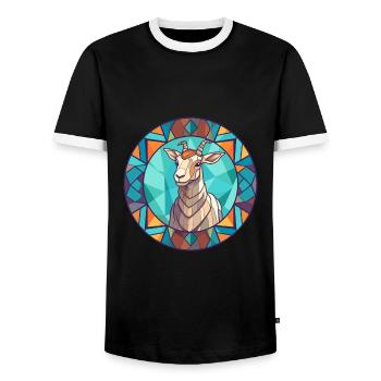 Goat Stained Glass Colorful Cartoon Kawaii Animal - Men's Ringer Shirt - black/white - Front - AI Model Female 172 light (172cm) & AI Model Male 178 light (178cm)
