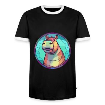 Nilpferd Bunte Karikatur Kawaii Tier - Männer Kontrast-T-Shirt - Schwarz/Weiß - Vorne - AI Model Female 172 light (172cm) & AI Model Male 178 light (178cm)