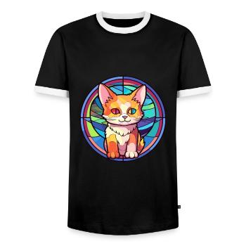 Chaton vitrail coloré dessin animé Kawaii Anima - T-shirt contrasté Homme - noir/blanc - Devant - AI Model Female 172 light (172cm) & AI Model Male 178 light (178cm)